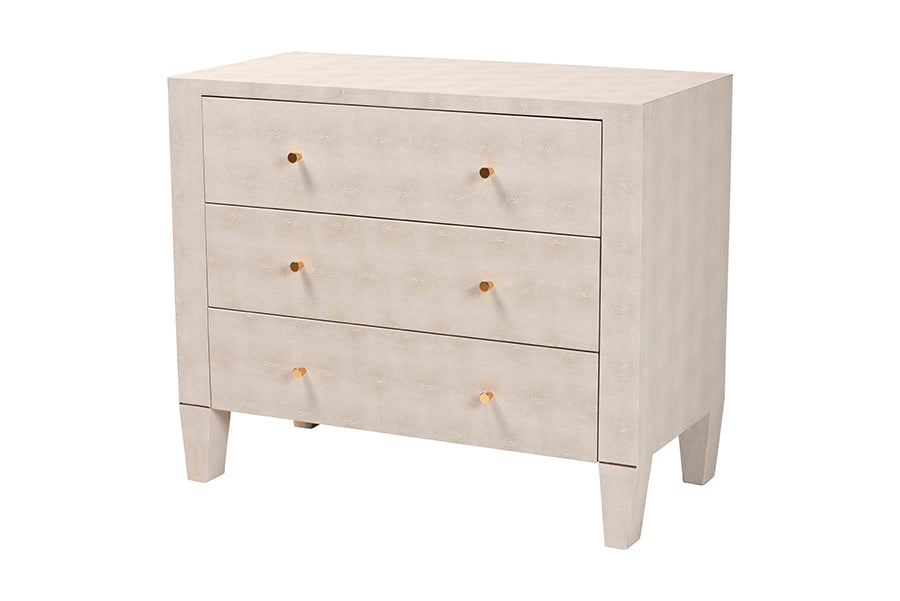 Baxton Studio Leyna Modern Beige Faux Shagreen 3-Drawer Storage Cabinet FredCo