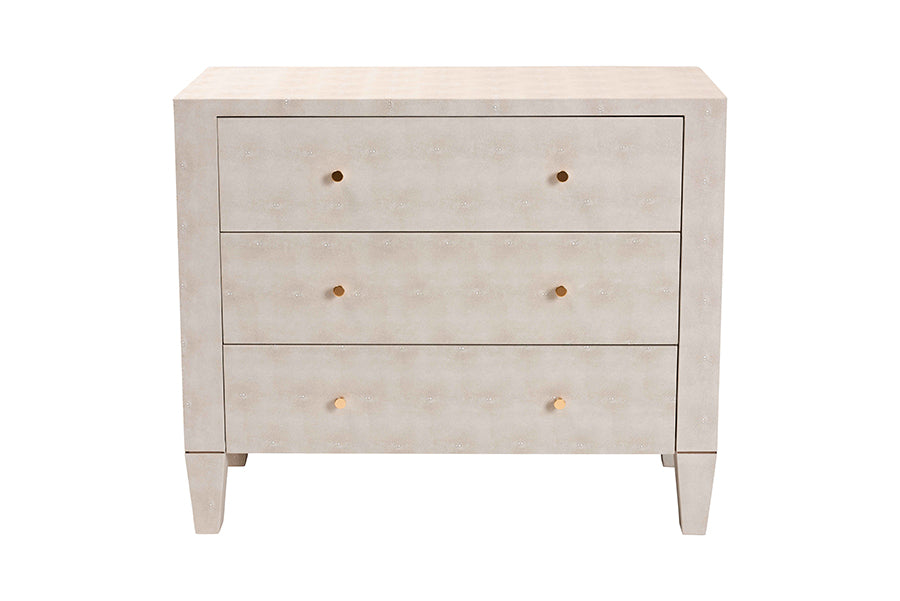 Baxton Studio Leyna Modern Beige Faux Shagreen 3-Drawer Storage Cabinet FredCo