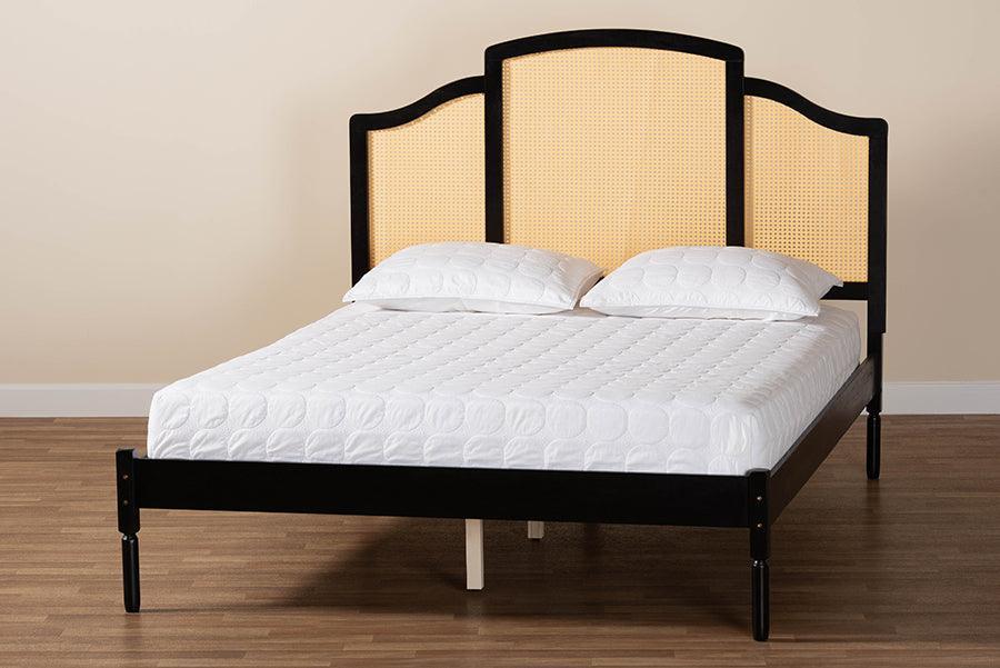 Baxton Studio Librina Classic and Traditional Black Finished Wood Queen Size Platform Bed with Woven Rattan FredCo