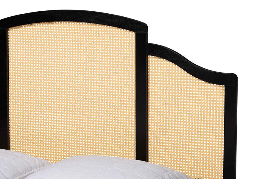 Baxton Studio Librina Classic and Traditional Black Finished Wood Queen Size Platform Bed with Woven Rattan FredCo