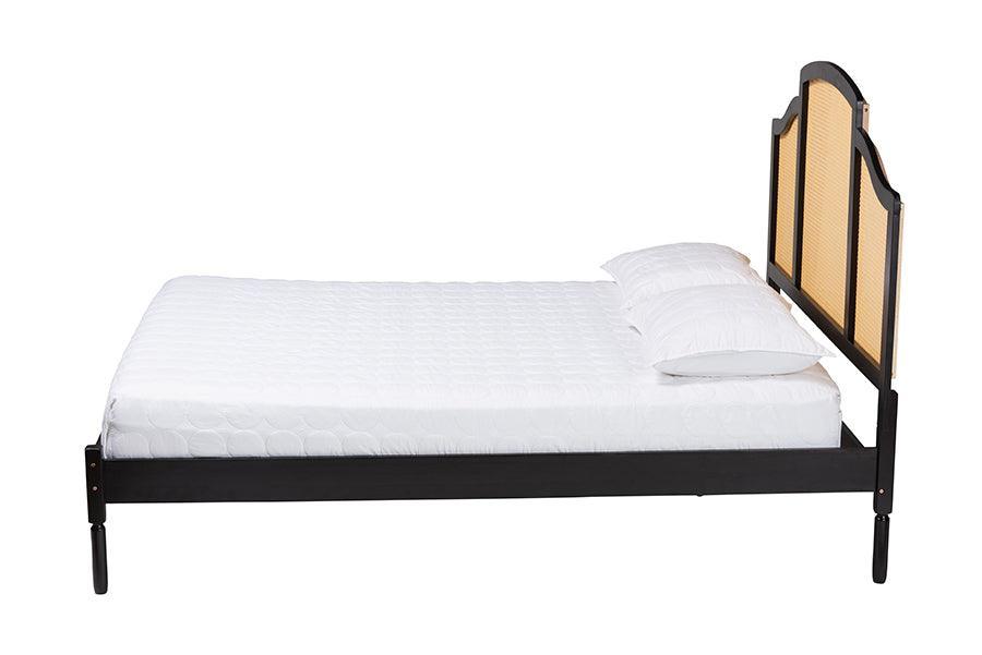Baxton Studio Librina Classic and Traditional Black Finished Wood Queen Size Platform Bed with Woven Rattan FredCo