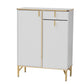 Baxton Studio Lilac Modern Glam White Wood and Gold Metal 2-Door Shoe Cabinet FredCo