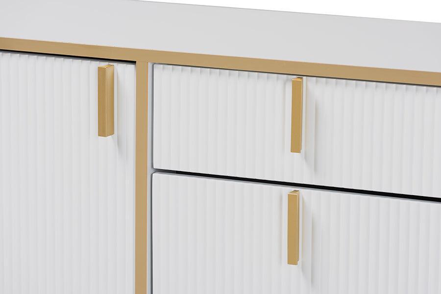 Baxton Studio Lilac Modern Glam White Wood and Gold Metal 2-Door Shoe Cabinet FredCo