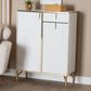 Baxton Studio Lilac Modern Glam White Wood and Gold Metal 2-Door Shoe Cabinet FredCo