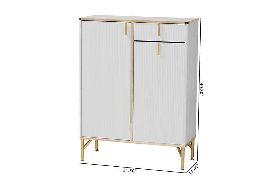Baxton Studio Lilac Modern Glam White Wood and Gold Metal 2-Door Shoe Cabinet FredCo