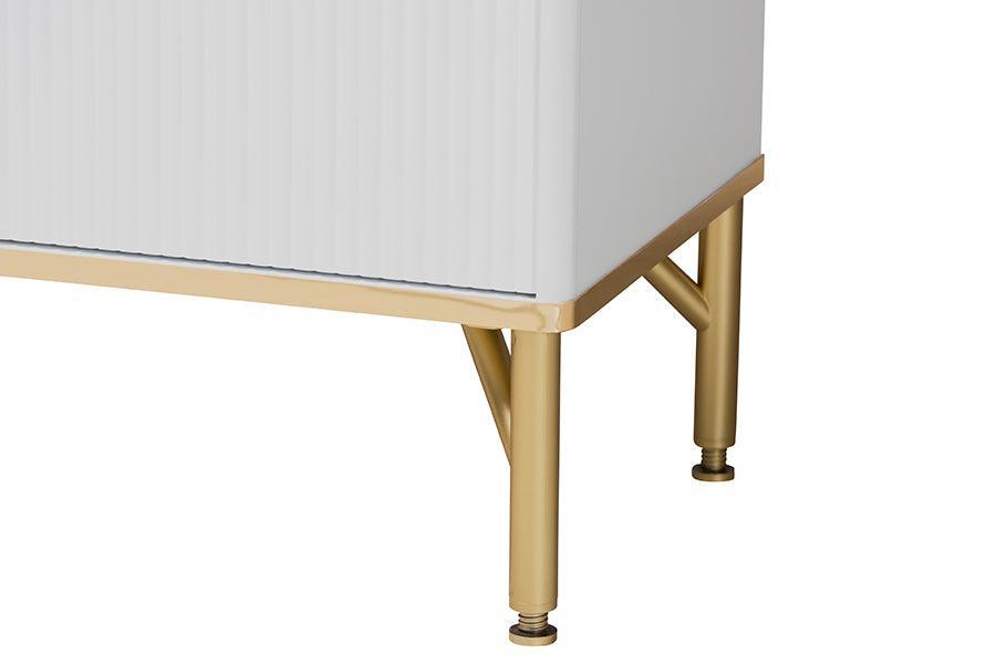 Baxton Studio Lilac Modern Glam White Wood and Gold Metal 2-Door Shoe Cabinet FredCo