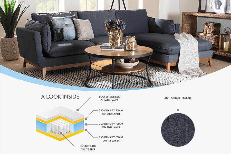 Baxton Studio Linanas Modern Dark Grey Fabric Right Facing Sectional Sofa FredCo