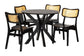 Baxton Studio Linnet Mid-Century Modern Dark Brown Finished Wood and Rattan 5-Piece Dining Set FredCo