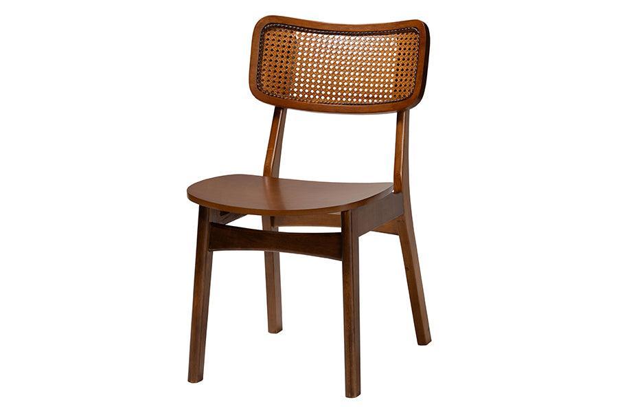 Baxton Studio Linnet Mid-Century Modern Walnut Brown Finished Wood and Rattan 5-Piece Dining Set FredCo