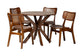 Baxton Studio Linnet Mid-Century Modern Walnut Brown Finished Wood and Rattan 5-Piece Dining Set FredCo