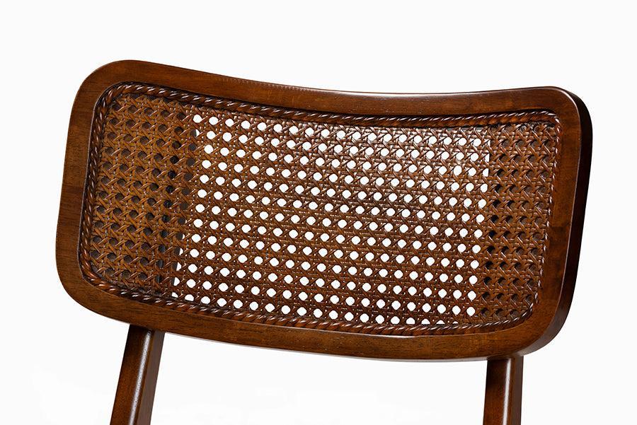 Baxton Studio Linnet Mid-Century Modern Walnut Brown Finished Wood and Rattan 7-Piece Dining Set FredCo