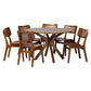 Baxton Studio Linnet Mid-Century Modern Walnut Brown Finished Wood and Rattan 7-Piece Dining Set FredCo