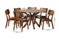 Baxton Studio Linnet Mid-Century Modern Walnut Brown Finished Wood and Rattan 7-Piece Dining Set FredCo