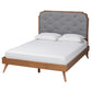 Baxton Studio Lorana Mid-Century Modern Grey Fabric and Walnut Brown Wood Queen Size Platform Bed FredCo