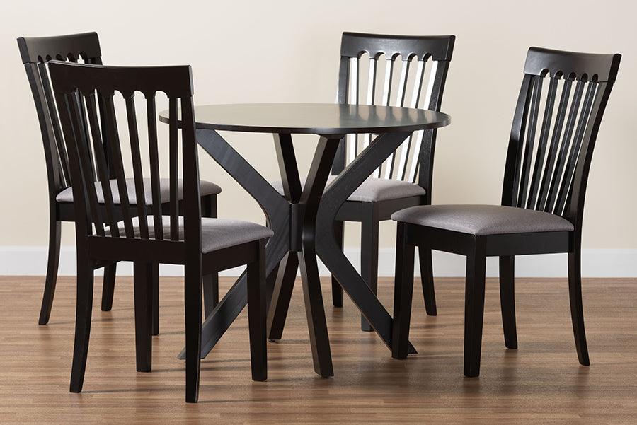 Baxton Studio Lore Modern Grey Fabric and Dark Brown Wood 5-Piece Dining Set FredCo