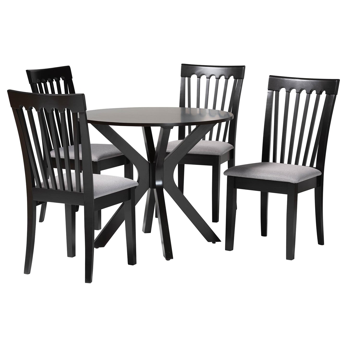 Baxton Studio Lore Modern Grey Fabric and Dark Brown Wood 5-Piece Dining Set FredCo