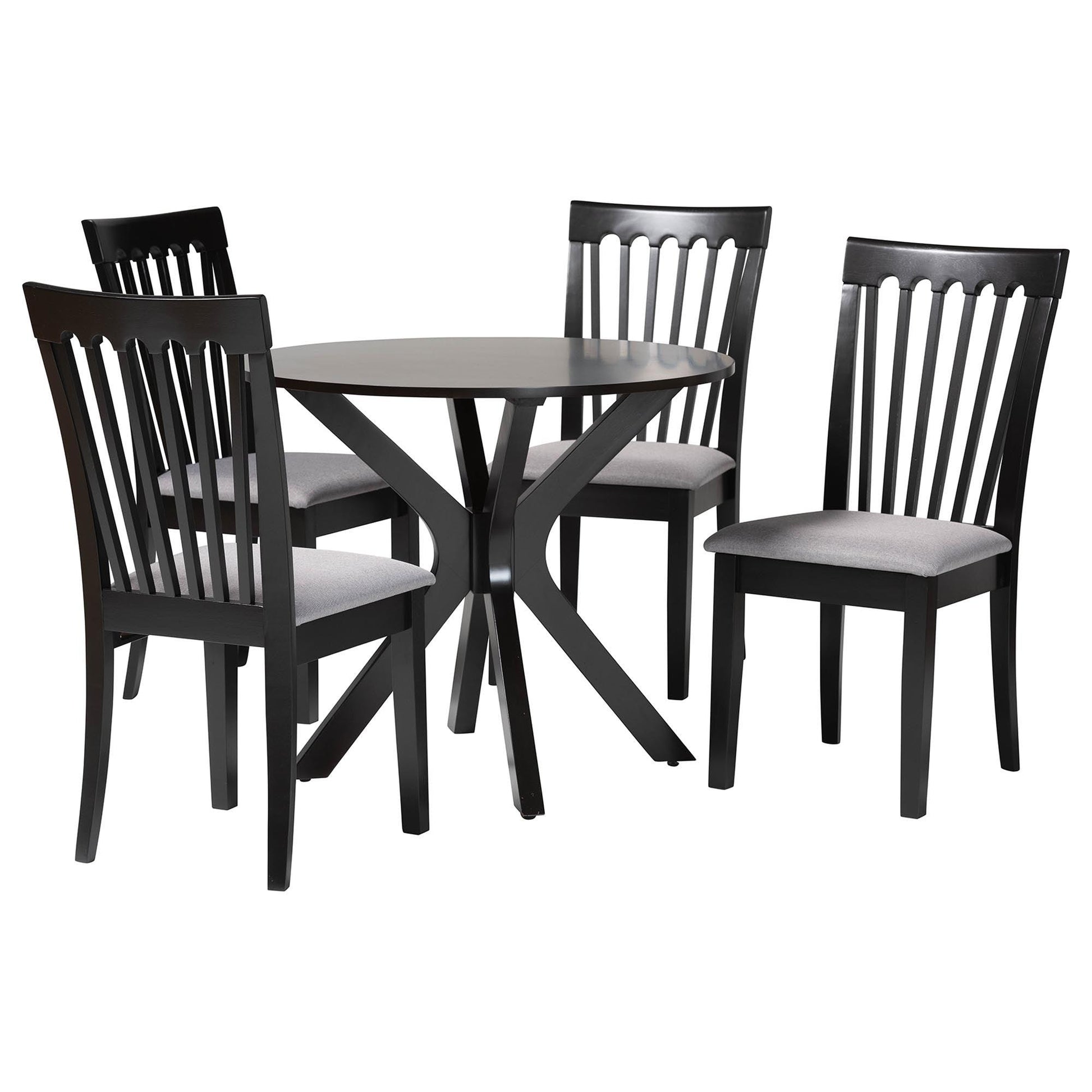 Baxton Studio Lore Modern Grey Fabric and Dark Brown Wood 5-Piece Dining Set FredCo