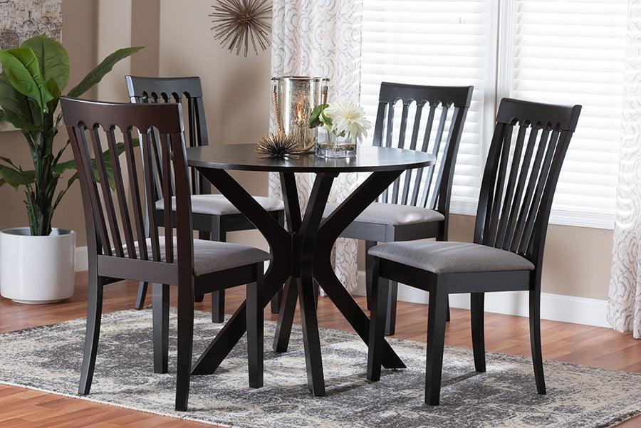 Baxton Studio Lore Modern Grey Fabric and Dark Brown Wood 5-Piece Dining Set FredCo
