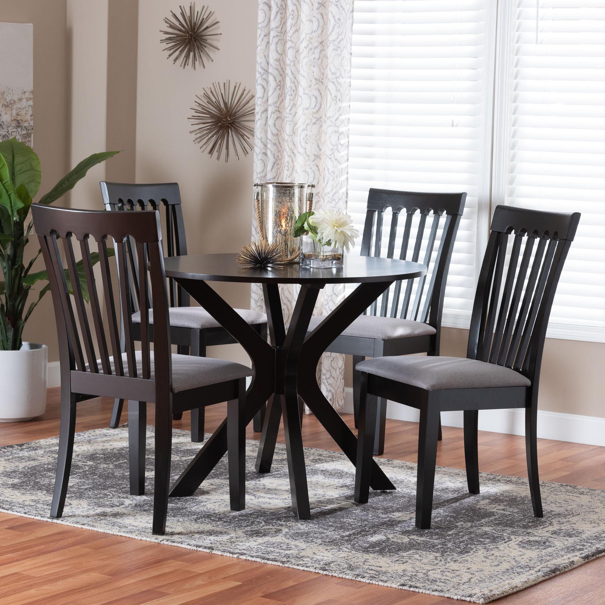 Baxton Studio Lore Modern Grey Fabric and Dark Brown Wood 5-Piece Dining Set FredCo