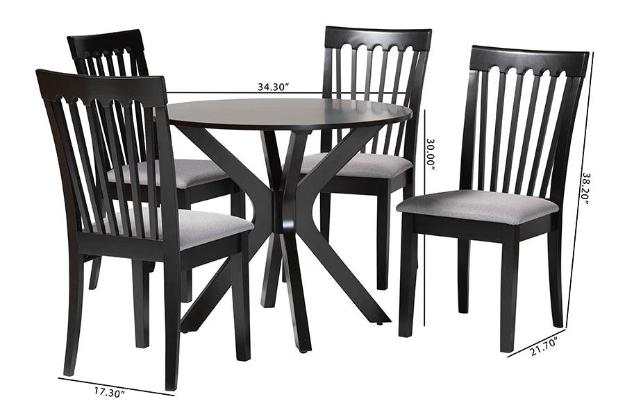 Baxton Studio Lore Modern Grey Fabric and Dark Brown Wood 5-Piece Dining Set FredCo