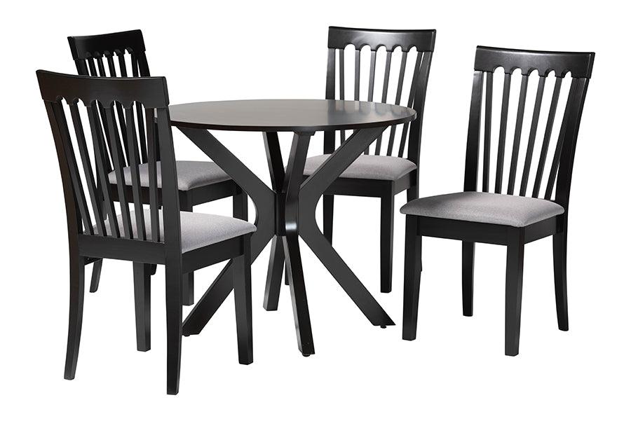 Baxton Studio Lore Modern Grey Fabric and Dark Brown Wood 5-Piece Dining Set FredCo
