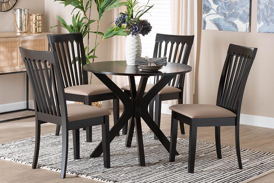Baxton Studio Lore Modern Sand Fabric and Dark Brown Finished Wood 5-Piece Dining Set FredCo