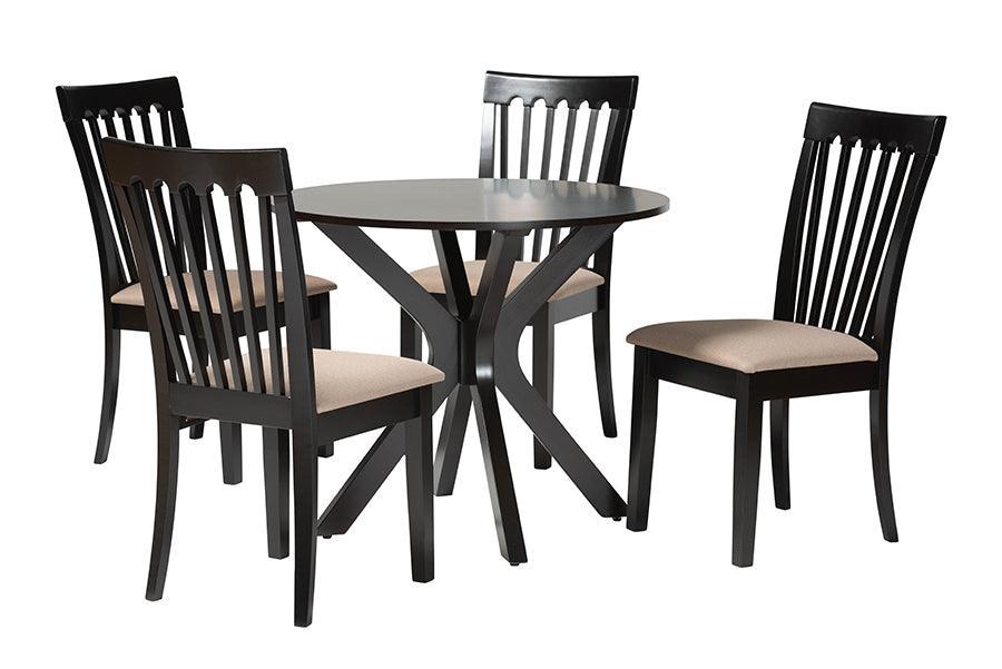 Baxton Studio Lore Modern Sand Fabric and Dark Brown Finished Wood 5-Piece Dining Set FredCo