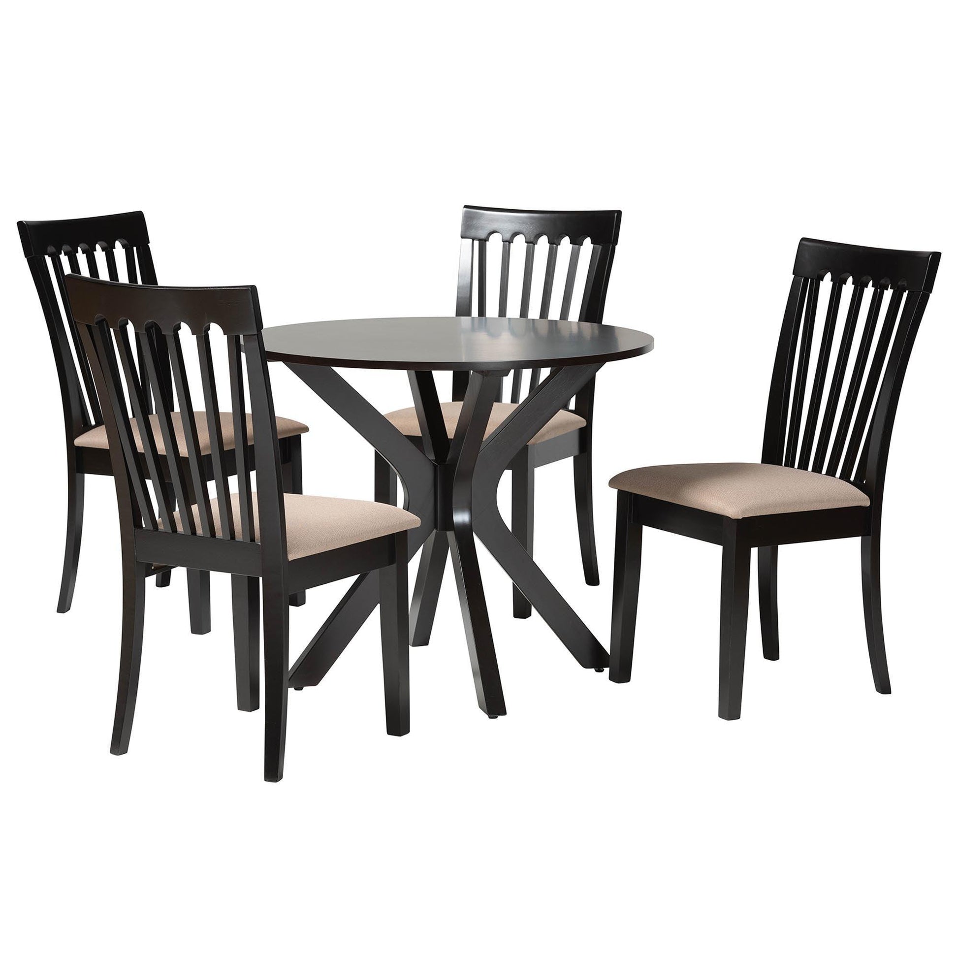 Baxton Studio Lore Modern Sand Fabric and Dark Brown Finished Wood 5-Piece Dining Set FredCo