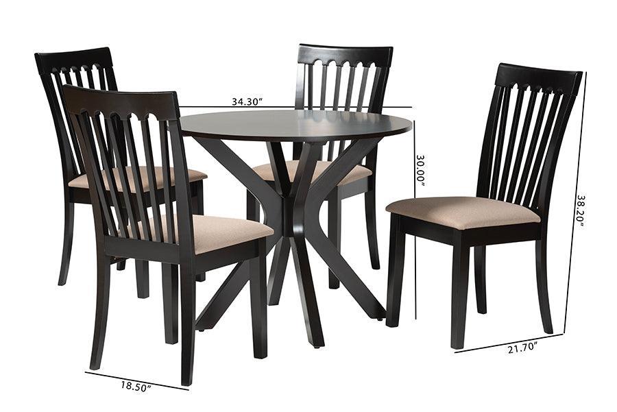 Baxton Studio Lore Modern Sand Fabric and Dark Brown Finished Wood 5-Piece Dining Set FredCo