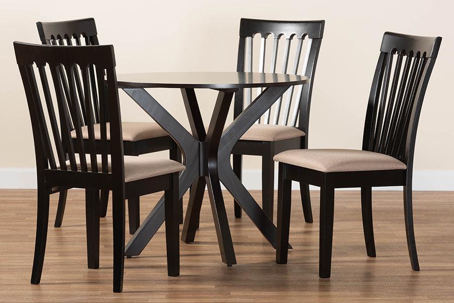 Baxton Studio Lore Modern Sand Fabric and Dark Brown Finished Wood 5-Piece Dining Set FredCo