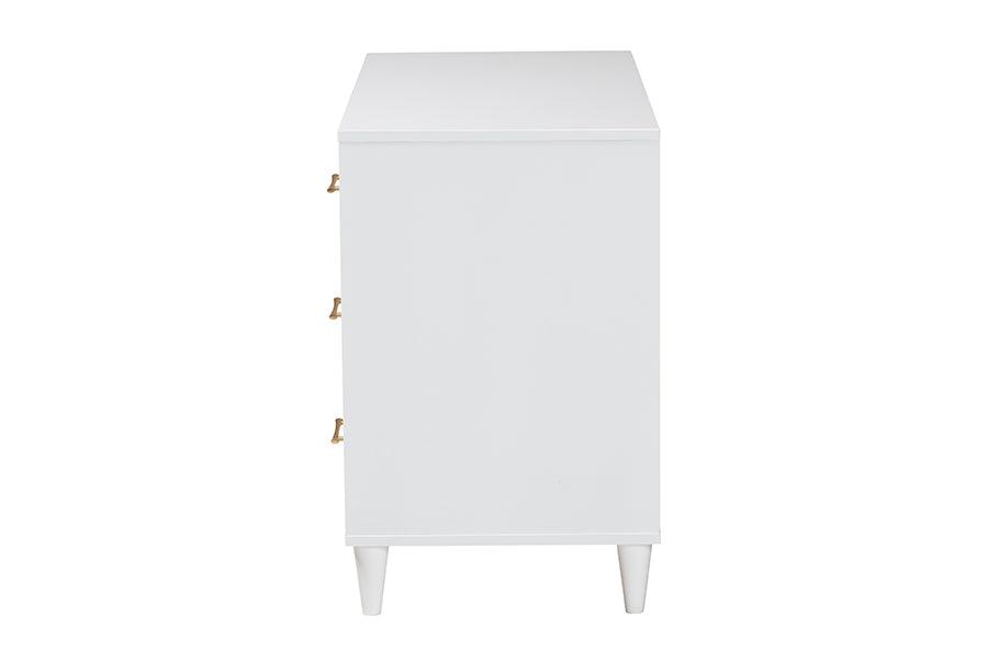 Baxton Studio Louetta Coastal White Carved Contrasting 6-Drawer Dresser FredCo