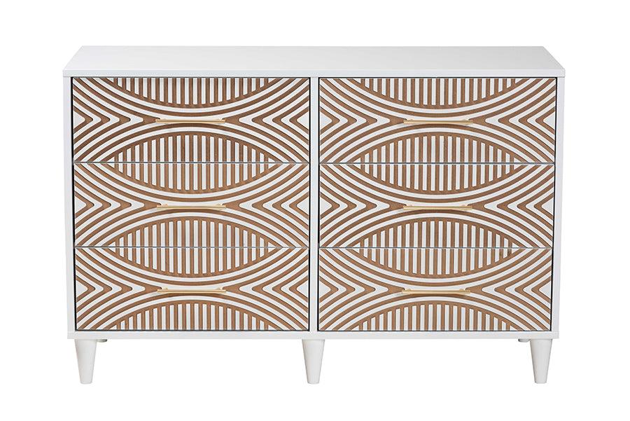 Baxton Studio Louetta Coastal White Carved Contrasting 6-Drawer Dresser FredCo