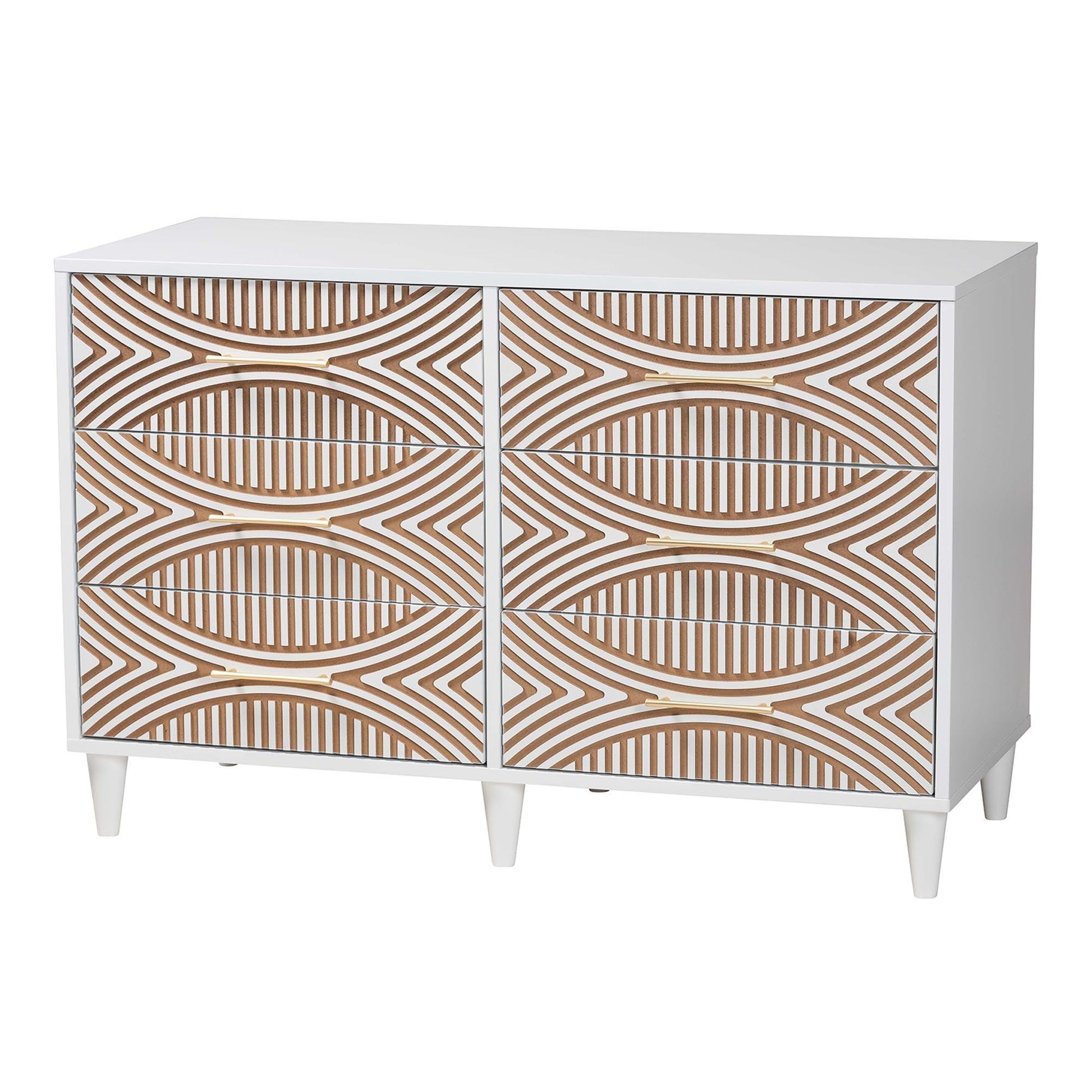 Baxton Studio Louetta Coastal White Carved Contrasting 6-Drawer Dresser FredCo