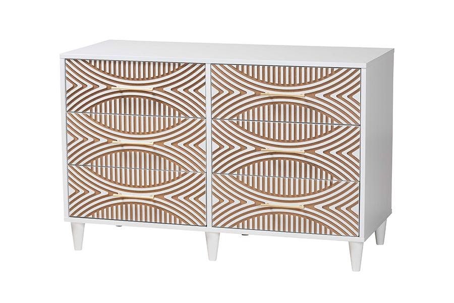 Baxton Studio Louetta Coastal White Carved Contrasting 6-Drawer Dresser FredCo
