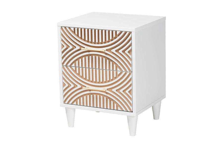 Baxton Studio Louetta Coastal White Caved Contrasting King Size 3-Piece Bedroom Set FredCo