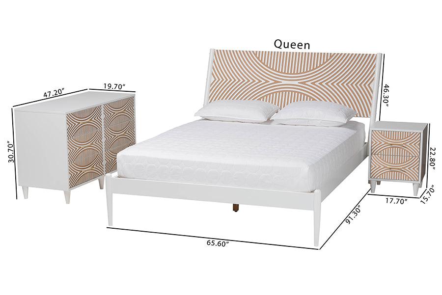 Baxton Studio Louetta Coastal White Caved Contrasting King Size 3-Piece Bedroom Set FredCo