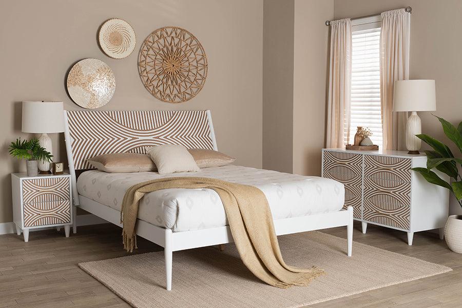 Baxton Studio Louetta Coastal White Caved Contrasting King Size 3-Piece Bedroom Set FredCo