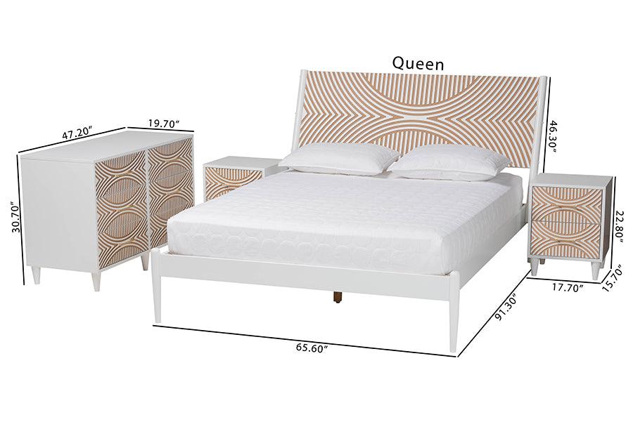 Baxton Studio Louetta Coastal White Caved Contrasting King Size 4-Piece Bedroom Set FredCo