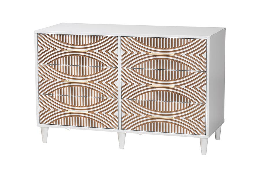 Baxton Studio Louetta Coastal White Caved Contrasting Queen Size 3-Piece Bedroom Set FredCo