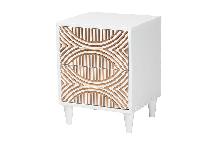 Baxton Studio Louetta Coastal White Caved Contrasting Queen Size 4-Piece Bedroom Set FredCo