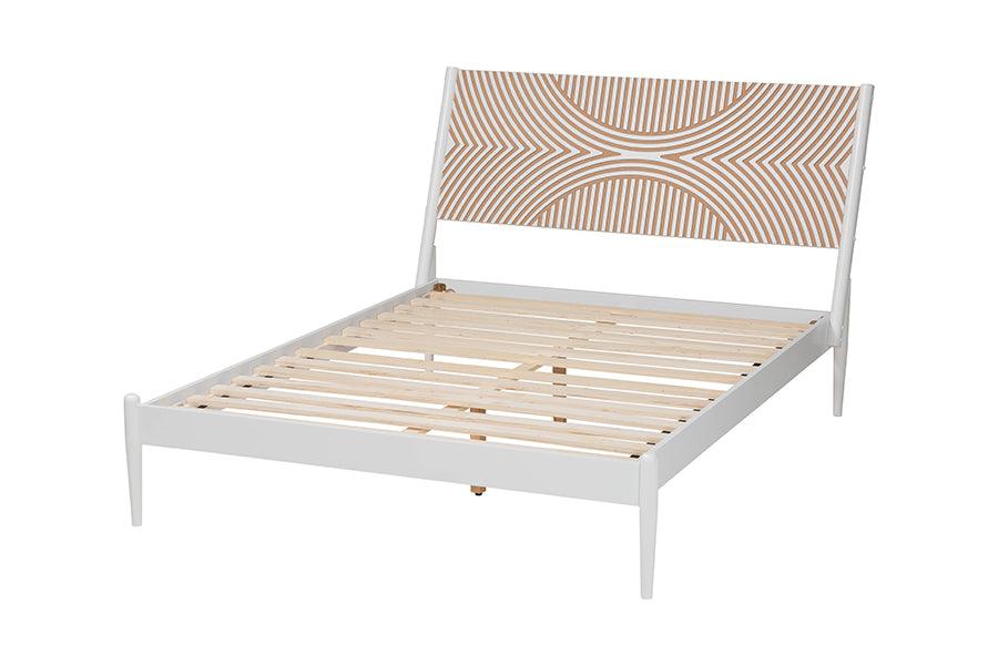 Baxton Studio Louetta Coastal White King Size Platform Bed with Carved Contrasting Headboard FredCo