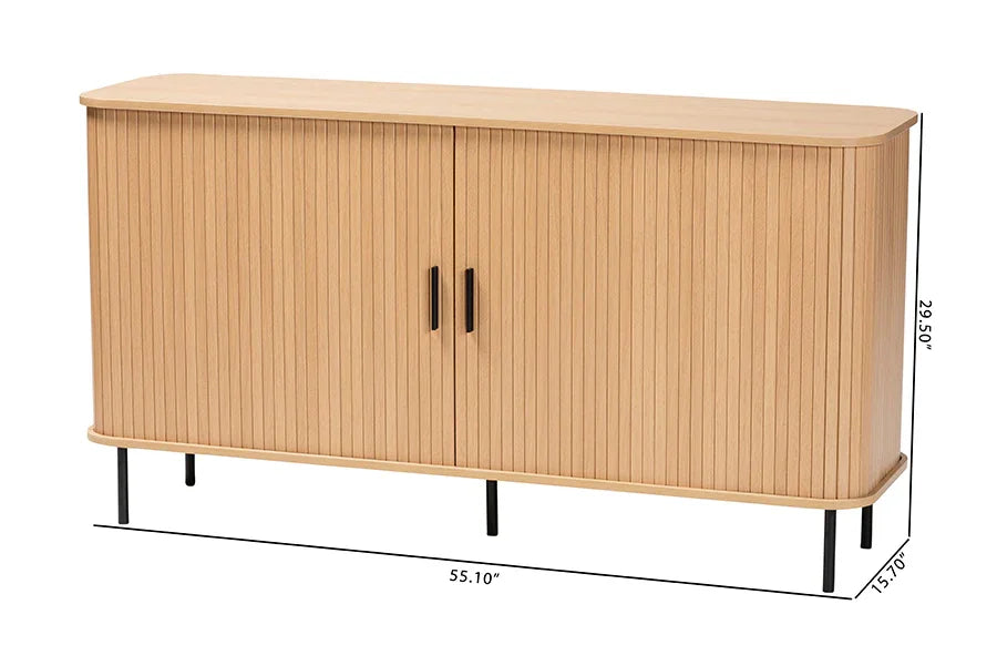 Baxton Studio Lucia Fluted Wood Sideboard - Mid-Century Modern Buffet Cabinet with Sliding Tambour Doors, 55" Wide FredCo
