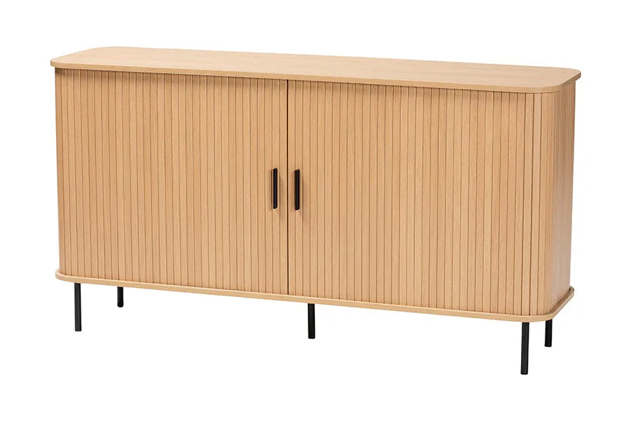 Baxton Studio Lucia Fluted Wood Sideboard - Mid-Century Modern Buffet Cabinet with Sliding Tambour Doors, 55" Wide FredCo