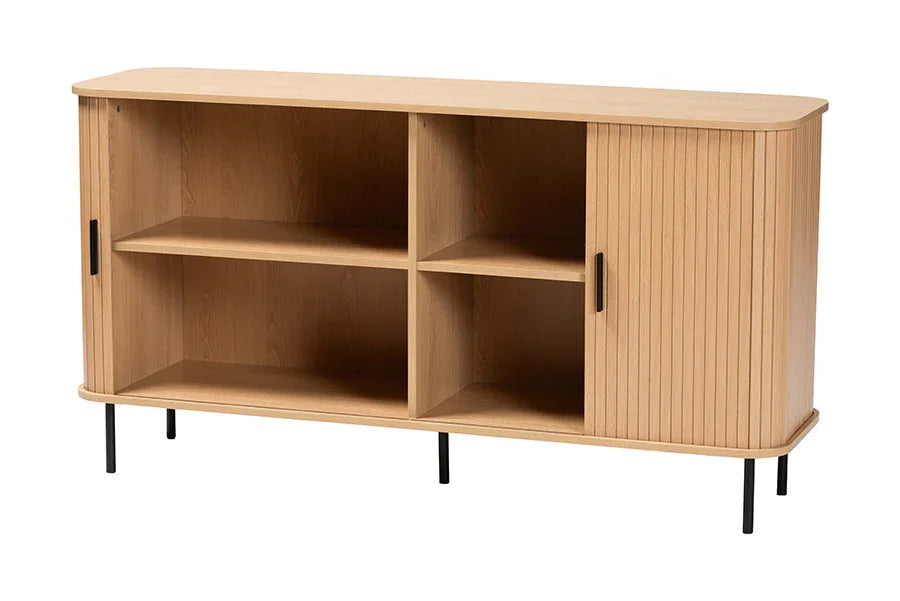 Baxton Studio Lucia Fluted Wood Sideboard - Mid-Century Modern Buffet Cabinet with Sliding Tambour Doors, 55" Wide FredCo