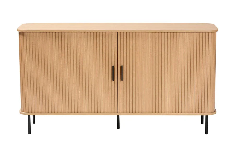 Baxton Studio Lucia Fluted Wood Sideboard - Mid-Century Modern Buffet Cabinet with Sliding Tambour Doors, 55" Wide FredCo