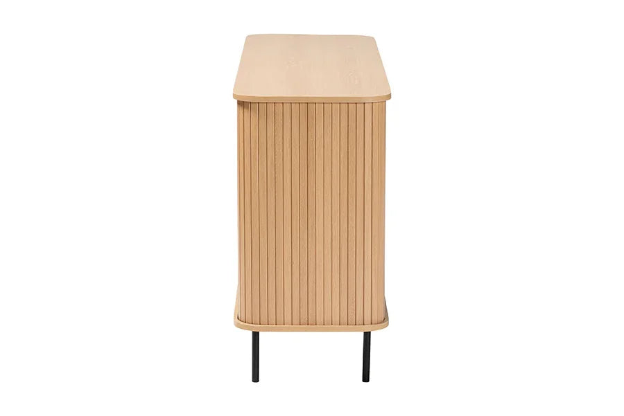 Baxton Studio Lucia Fluted Wood Sideboard - Mid-Century Modern Buffet Cabinet with Sliding Tambour Doors, 55" Wide FredCo