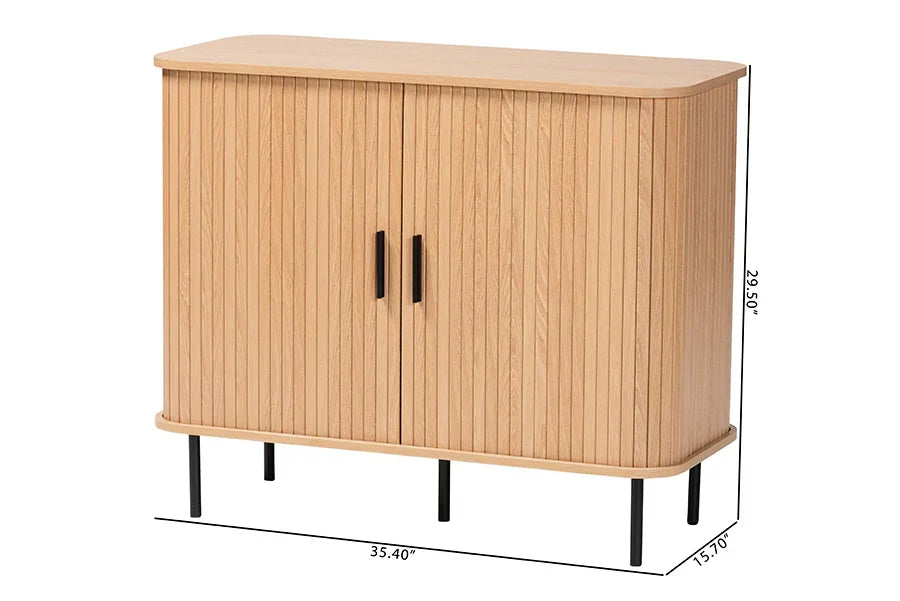 Baxton Studio Lucia Fluted Wood Storage Cabinet - Mid-Century Modern Sideboard with Sliding Tambour Doors, 35" Wide FredCo