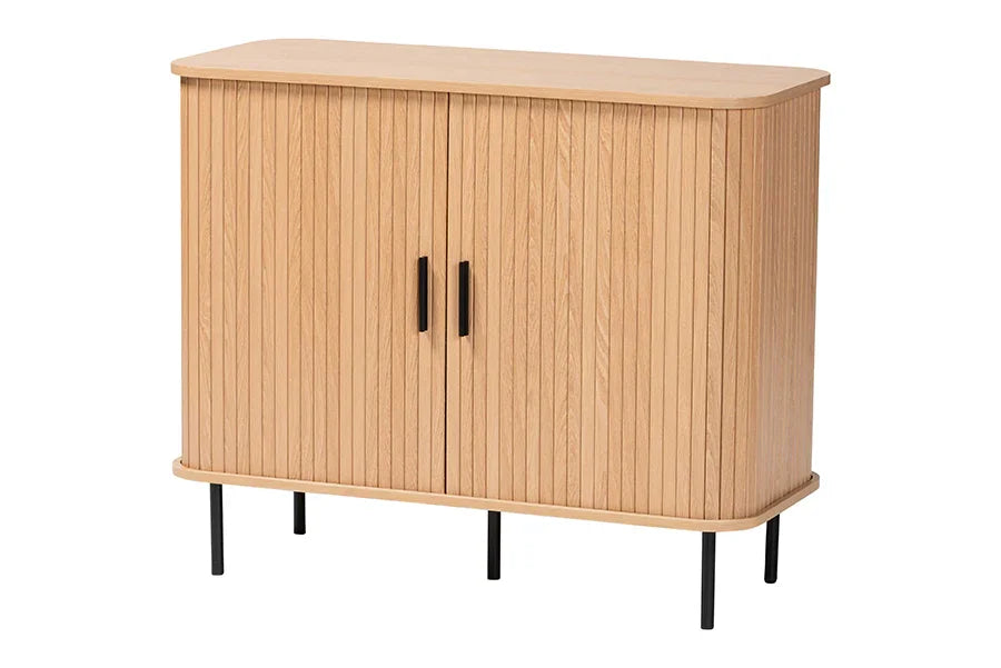 Baxton Studio Lucia Fluted Wood Storage Cabinet - Mid-Century Modern Sideboard with Sliding Tambour Doors, 35" Wide FredCo