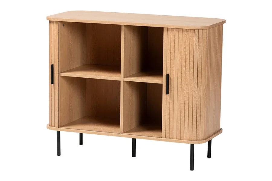 Baxton Studio Lucia Fluted Wood Storage Cabinet - Mid-Century Modern Sideboard with Sliding Tambour Doors, 35" Wide FredCo