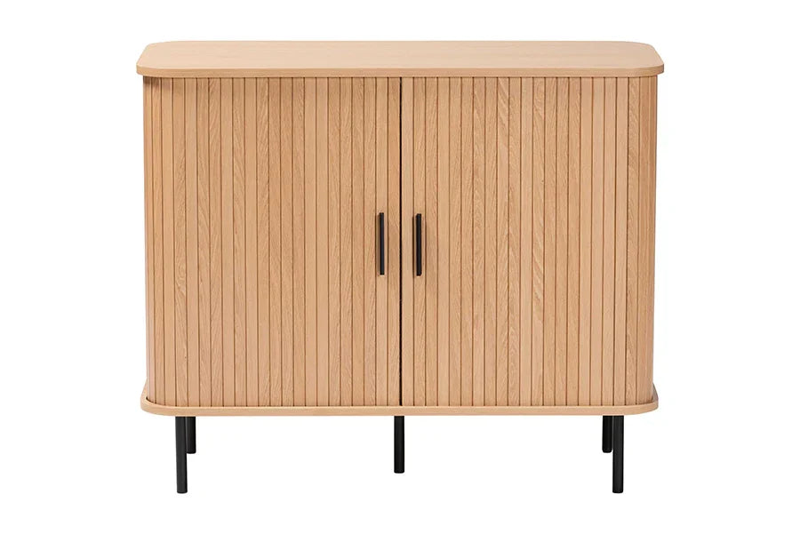 Baxton Studio Lucia Fluted Wood Storage Cabinet - Mid-Century Modern Sideboard with Sliding Tambour Doors, 35" Wide FredCo
